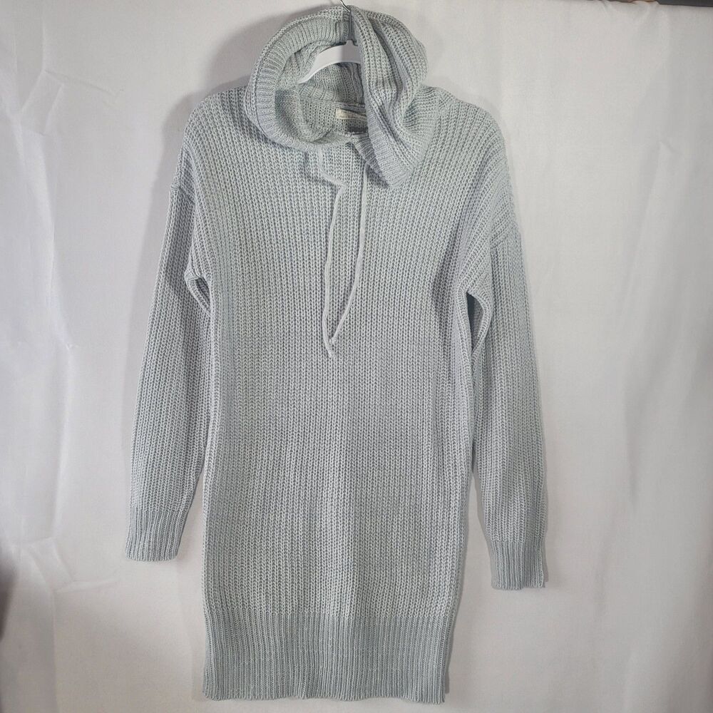 Full Circle Trends Hooded Knit Tunic Top or Sweater Dress Grey Sz M Casual Cozy